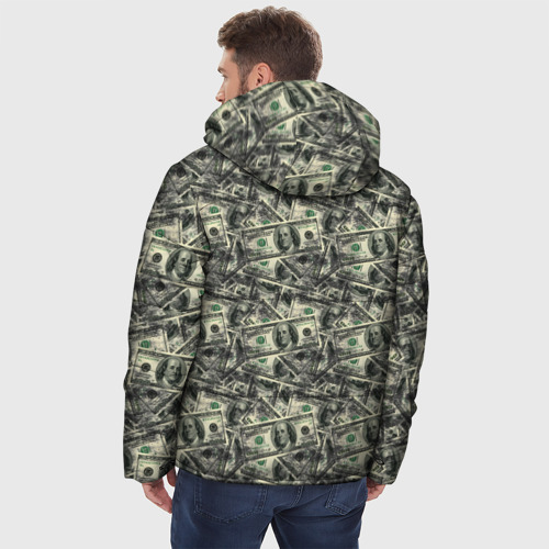 Мужская зимняя куртка 3D с принтом Американские доллары, вид сзади #2