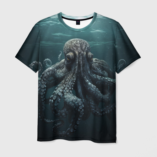 Мужская футболка с принтом Осьминог под водой, вид спереди №1