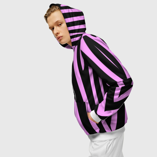 Мужская толстовка 3D на молнии Полосы розовой зебры, цвет белый - фото 5