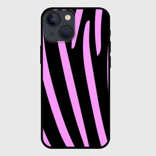 Чехол для iPhone 13 mini с принтом Полосы розовой зебры, вид спереди #2
