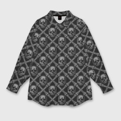Женская рубашка oversize 3D Черепа и кости - чёрный