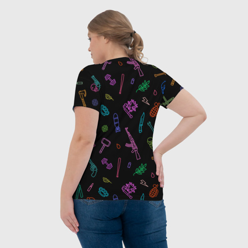 Женская футболка 3D с принтом Оружие - цветной на чёрном, вид сзади #2