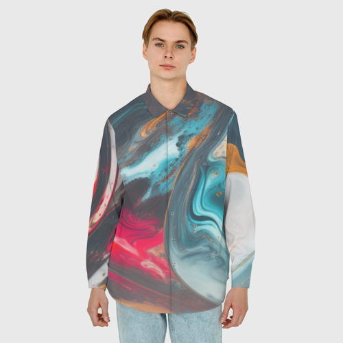 Мужская рубашка oversize 3D с принтом Палитра масло, фото на моделе #1