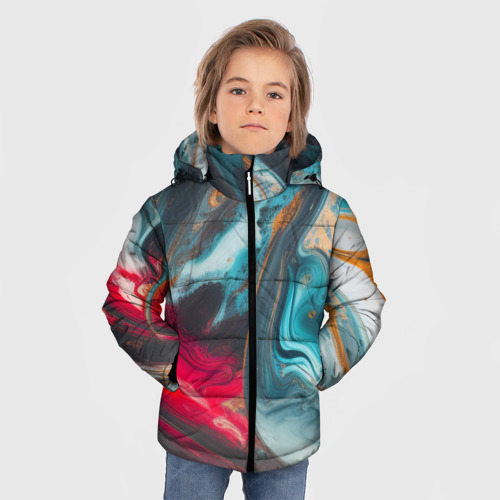 Зимняя куртка для мальчиков 3D с принтом Палитра масло, фото на моделе #1
