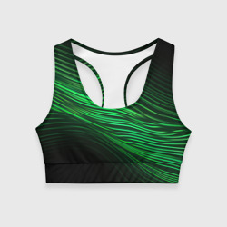 Женский спортивный топ 3D Green  neon  lines