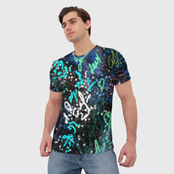 Мужская футболка 3D Цветные росписи на чёрнам - фото 2