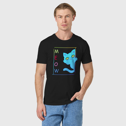 Мужская футболка хлопок с принтом Cat meow, фото на моделе #1