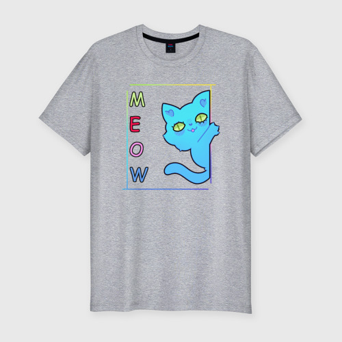 Мужская футболка хлопок Slim Cat meow, цвет меланж