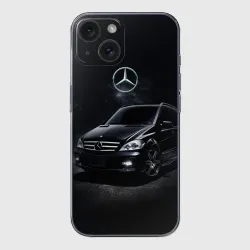Чехол для iPhone 15 силиконовый с защитой камеры Mercedes black