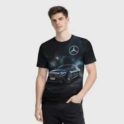 Мужская футболка 3D Mercedes Benz galaxy - фото 2