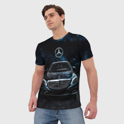 Мужская футболка 3D Mercedes Benz space background - фото 2