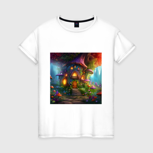 Женская футболка хлопок с принтом Волшебный домик фей, вид спереди #2