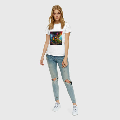 Женская футболка хлопок с принтом Волшебный домик фей, вид сбоку #3