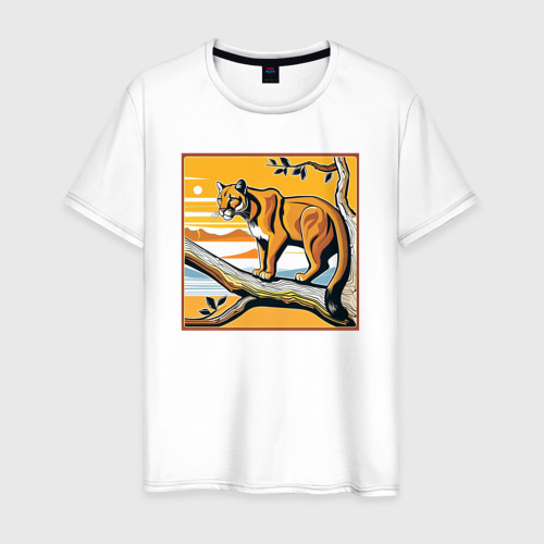 Мужская футболка из хлопка с принтом Пантера на дереве, вид спереди №1