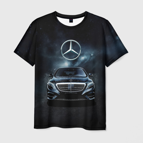 Мужская футболка с принтом Mercedes Benz  black, вид спереди №1
