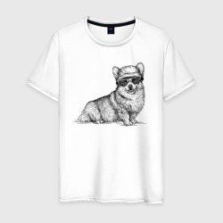 Мужская футболка хлопок Корги в панаме и очках