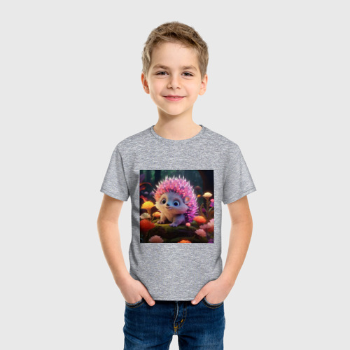Детская футболка хлопок с принтом Ежик в лесу, фото на моделе #1