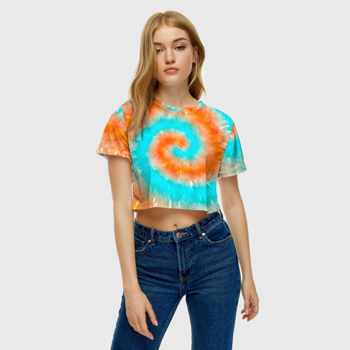 Женская футболка Crop-top 3D Тай-дай апельсин, цвет 3D печать - фото 4