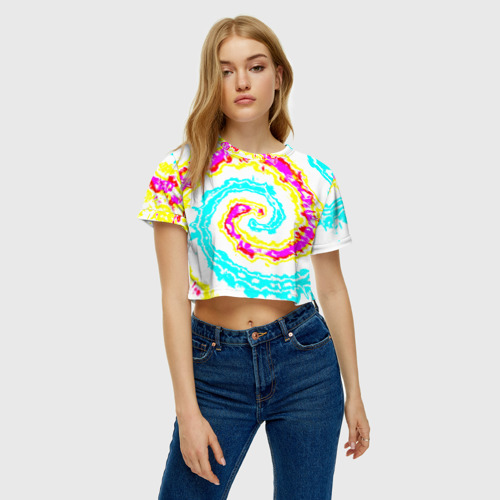 Женская футболка Crop-top 3D Тай-дай Триппи, цвет 3D печать - фото 4