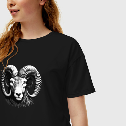 Женская футболка хлопок Oversize Овен знак зодиака, цвет черный - фото 3