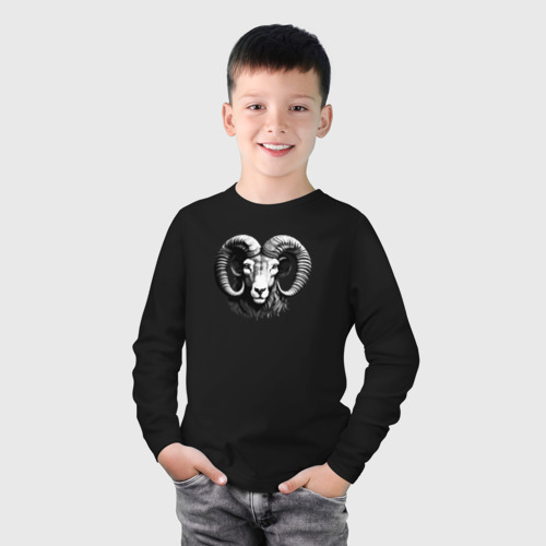 Детский лонгслив хлопок с принтом Овен знак зодиака, фото на моделе #1