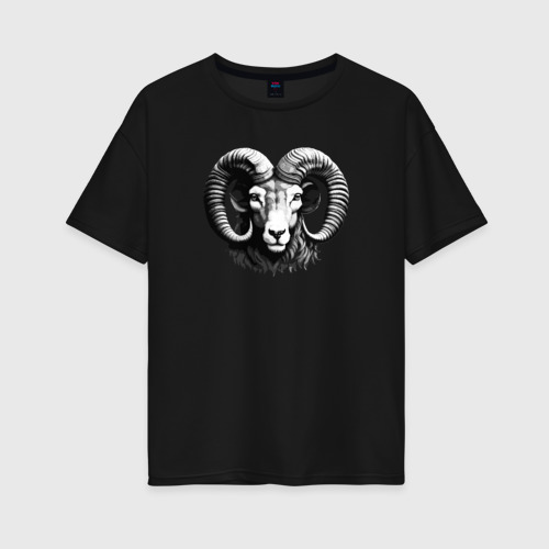 Женская футболка хлопок Oversize Овен знак зодиака, цвет черный