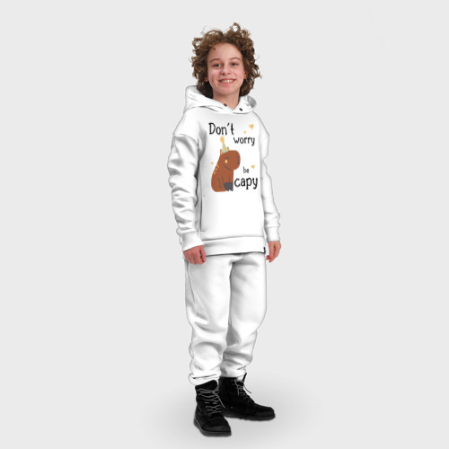 Детский костюм хлопок Oversize Будь счастливым - как капибара, цвет белый - фото 3