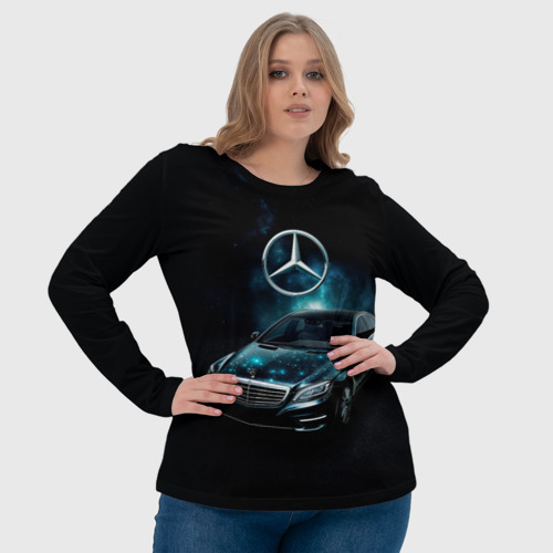 Женский лонгслив 3D с принтом Mercedes Benz dark style, фото #4