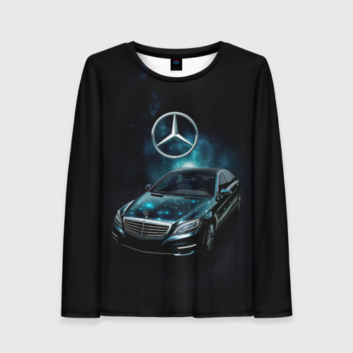 Женский лонгслив 3D с принтом Mercedes Benz dark style, вид спереди #2