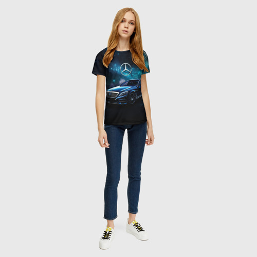 Женская футболка 3D с принтом Синий  мерседес, вид сбоку #3