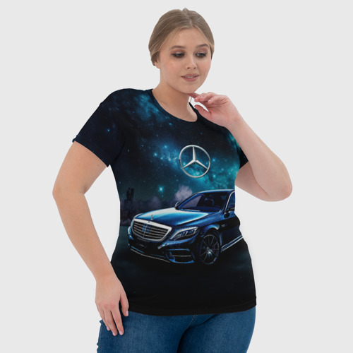 Женская футболка 3D с принтом Синий  мерседес, фото #4