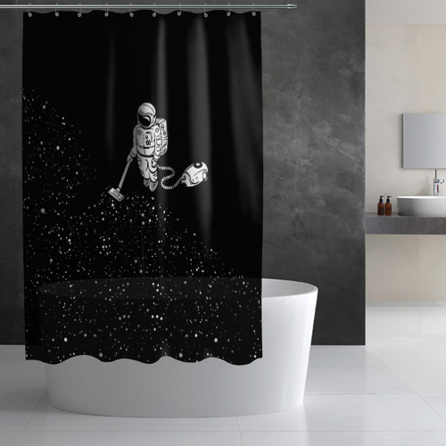 Штора 3D для ванной Космонавт пылесосит звезды - фото 2