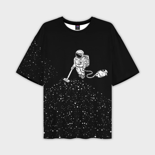 Мужская футболка oversize 3D Космонавт пылесосит звезды, цвет 3D печать