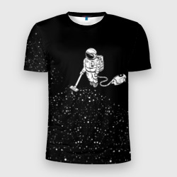 Мужская футболка 3D Slim Космонавт пылесосит звезды