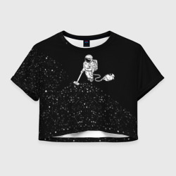 Женская футболка Crop-top 3D Космонавт пылесосит звезды