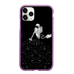 Чехол для iPhone 11 Pro Max матовый Космонавт пылесосит звезды