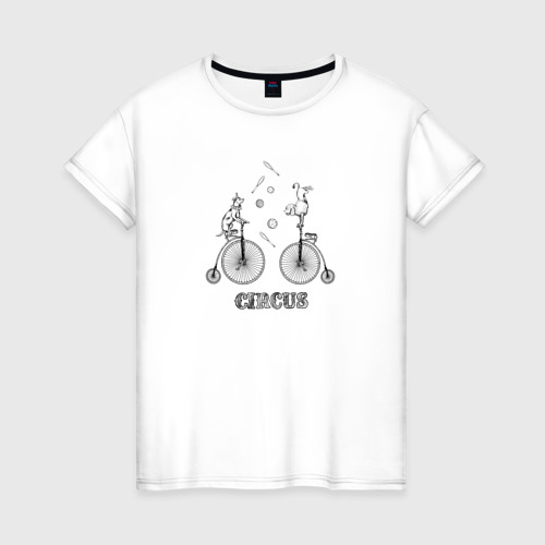 Женская футболка из хлопка с принтом Собаки на велосипедах, вид спереди №1