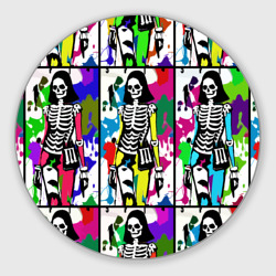 Круглый коврик для мышки Разноцветные скелеты девушки - поп-арт - мода