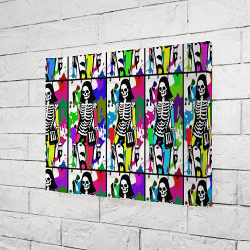 Холст прямоугольный Разноцветные скелеты девушки - поп-арт - мода, цвет 3D печать - фото 3
