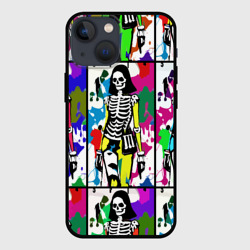 Чехол для iPhone 13 mini Разноцветные скелеты девушки - поп-арт - мода