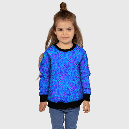 Детский свитшот 3D с принтом Синие неоновые листья, фото #4