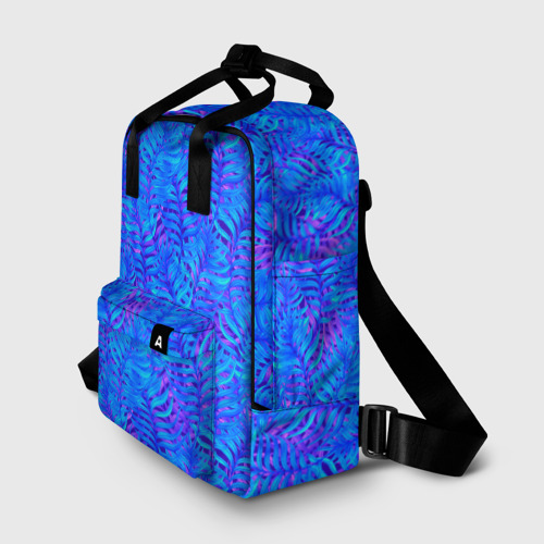 Женский рюкзак 3D с принтом Синие неоновые листья, фото на моделе #1