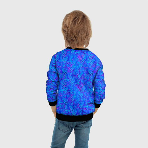 Детский свитшот 3D с принтом Синие неоновые листья, вид сзади #2