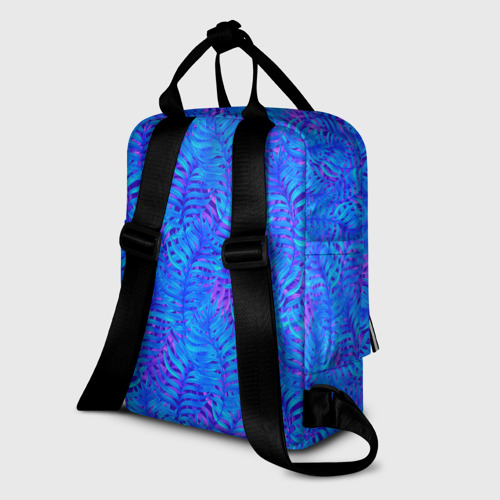 Женский рюкзак 3D с принтом Синие неоновые листья, вид сзади #1