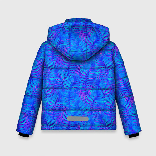 Зимняя куртка для мальчиков 3D с принтом Синие неоновые листья, вид сзади #1