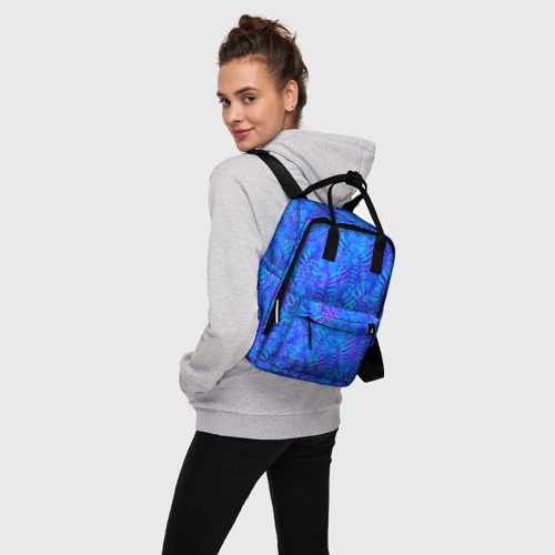 Женский рюкзак 3D с принтом Синие неоновые листья, вид сбоку #3