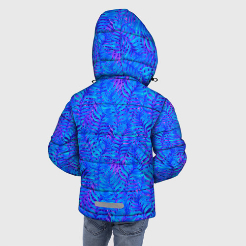 Зимняя куртка для мальчиков 3D с принтом Синие неоновые листья, вид сзади #2