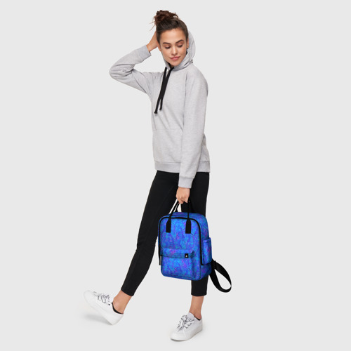 Женский рюкзак 3D с принтом Синие неоновые листья, фото #4