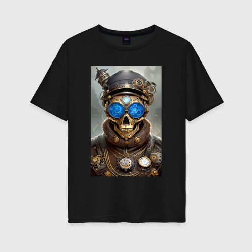 Женская футболка хлопок Oversize Skull - steampunk - neural network, цвет черный
