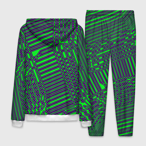 Мужской 3D костюм с принтом Кибер сеть Зелёный/Фиолетовый, вид сзади #1